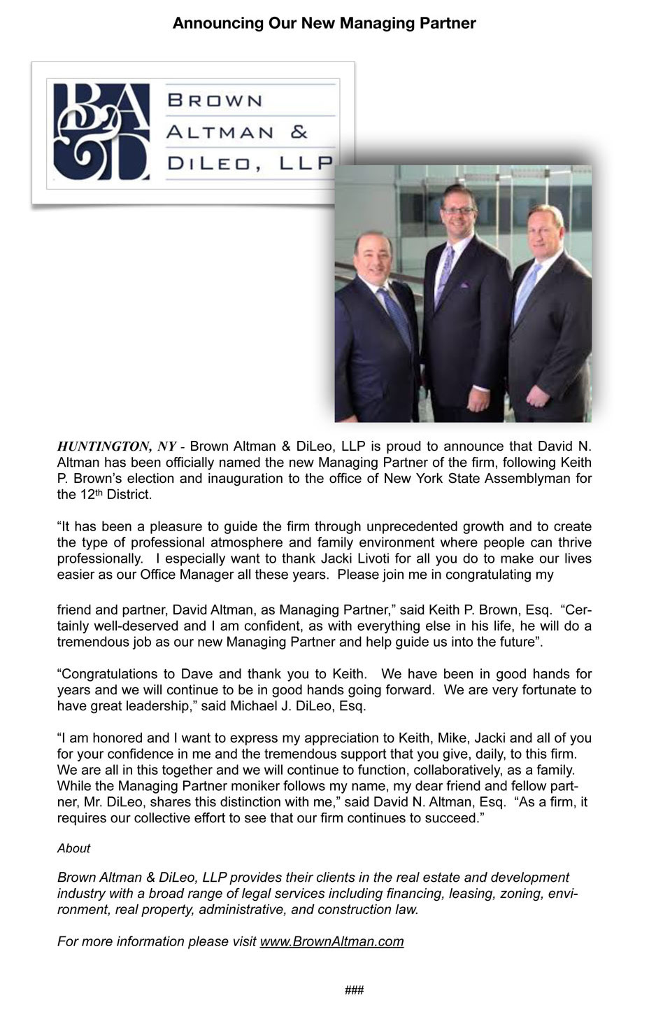 announcing-our-new-managing-partner-brown-altman-dileo-llp